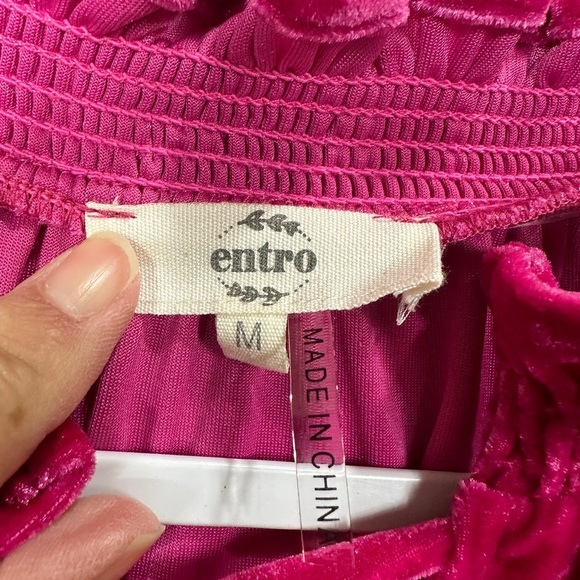 Entro Pink Velour Oversized Short Puff Sleeve V-neck Blouse Women’s M - Picture 3 of 6